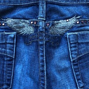 Robin’s Jeans Pink rhinestone angel wing size 29